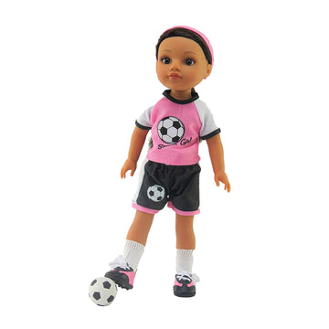 American Fashion World Pink Soccer Outfit for 14-Inch Dolls | Soccer Ball Included | Premium Quality & Trendy Design
