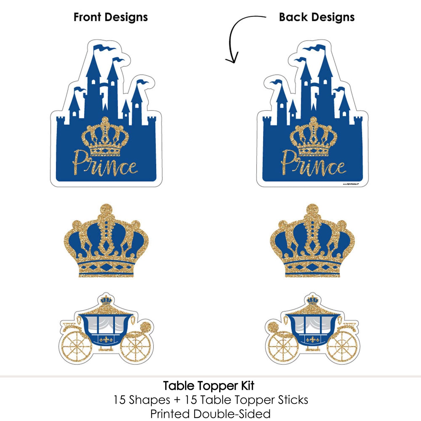 Big Dot of Happiness Royal Prince Charming - Baby Shower, Birthday Party Centerpiece Sticks - Table Toppers - Set of 15