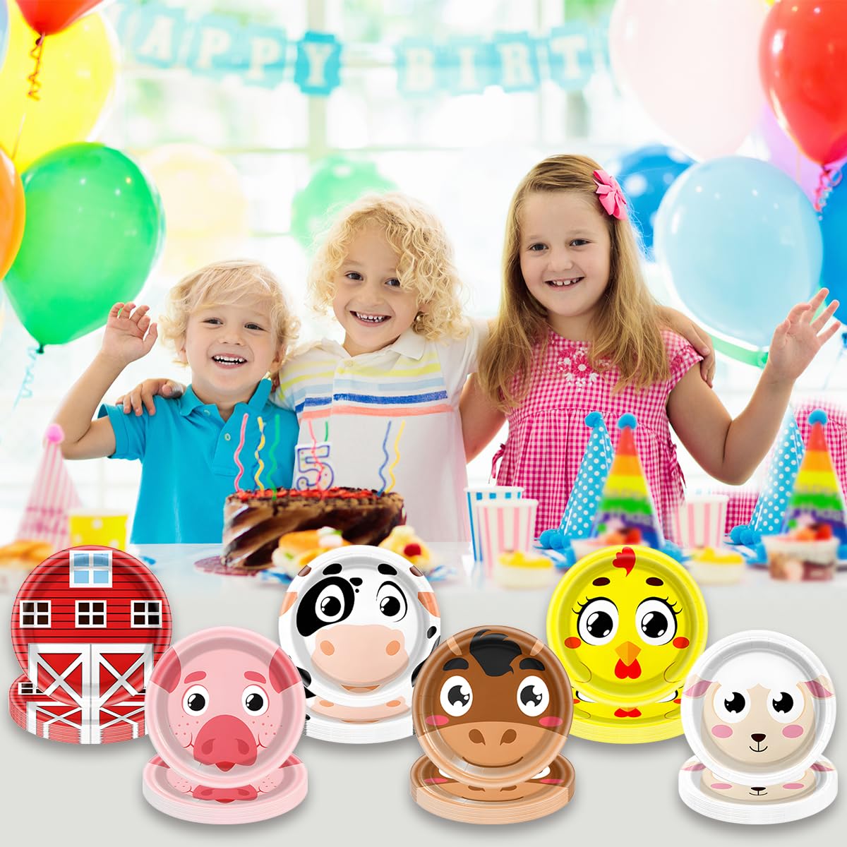 OUSHISS Farm Animal Shaped Disposable Plates, Cock Pig Cow Sheep Barn Farm Shower Birthday Plates Sever 60 Guest