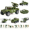 18 Pack Die-cast Military Vehicles Sets,6 Pack Assorted Alloy Metal Models Car Toys and 12 Pack Soldier Army Men, Mini Army Toy Tank,Panzer,Anti-Air