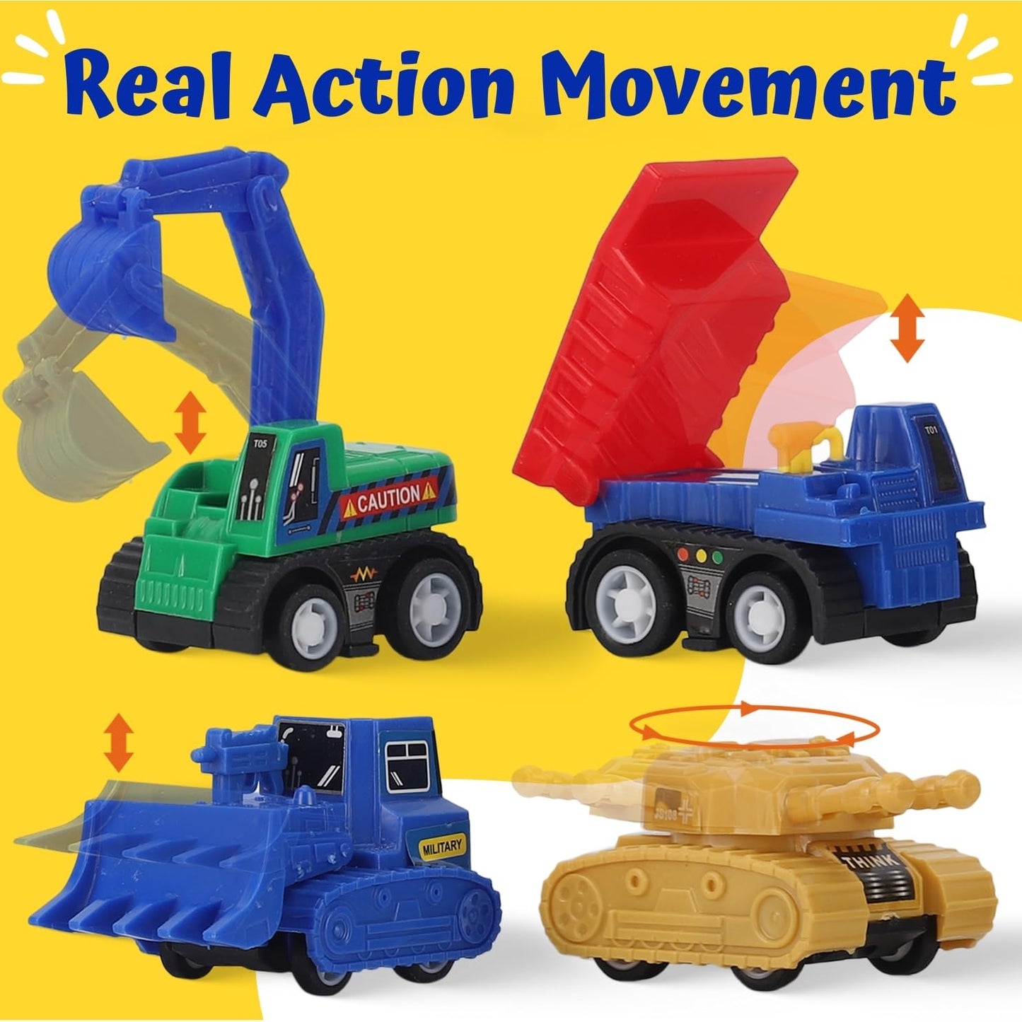 36 Pieces Pull Back Cars and Trucks Toy Set - Mini Pocket Vehicles, Fighter Jets, Construction, Race Cars & Military Toys - Bulk Party Favors