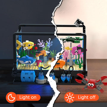 Tenhorses Fish Tank Building Block Set, Lighting Aquarium Sets Including Marine Life, a Submarine and a Treasure Chest, Building Block Toy for 6+