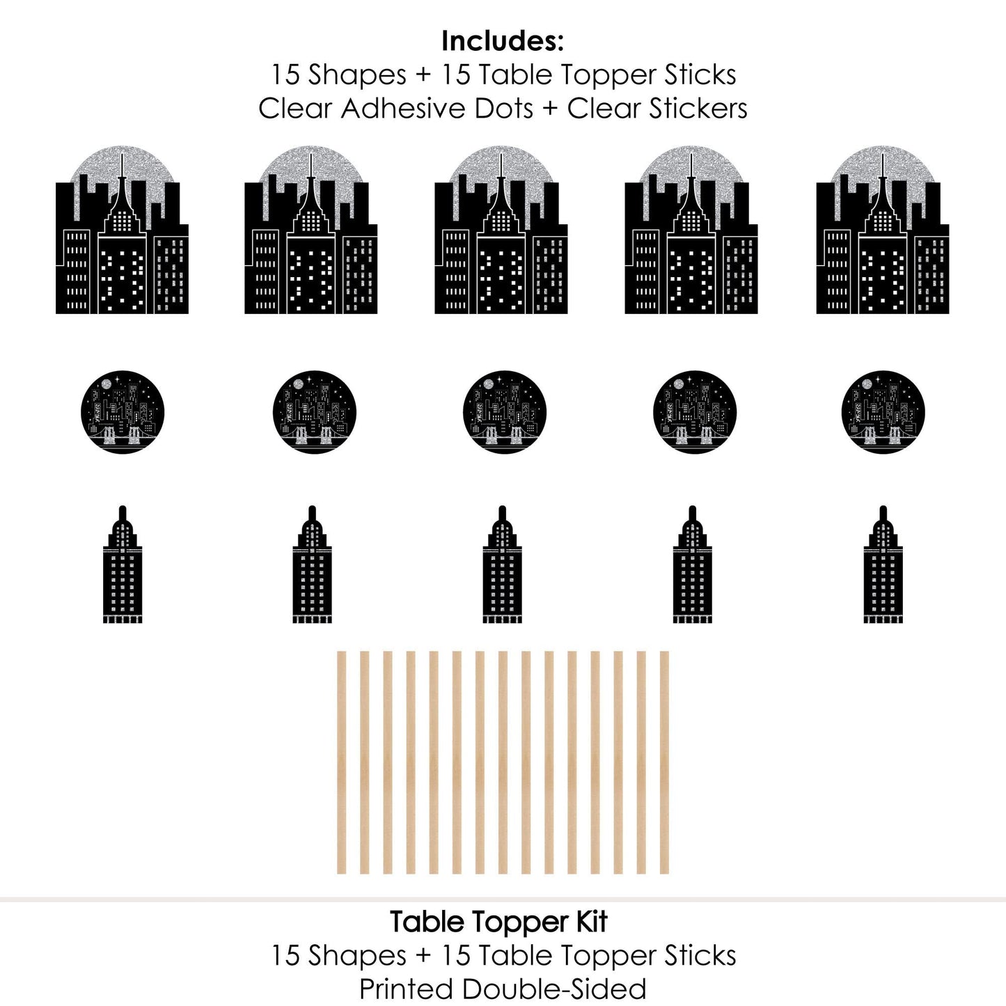 Big Dot of Happiness Nighttime City Skyline Party Centerpiece Kit - 15-Piece New York City Table Decorations Set, Premium Cardstock Design