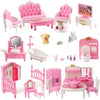 Xadothat Dollhouse Furniture Set, Complete Room Collection with Kitchen, Dining, Living Room, Bedroom and Bathroom Accessories, Plastic (36-Piece