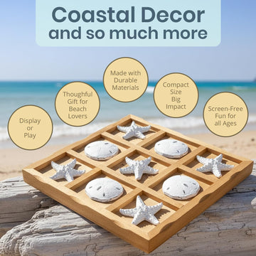 Starfish Tic Tac Toe Game - 9" x 9" - Beach Tic Tac Toe Game - Coastal Beach House Coffee Table Game Board - Tic Tac Toe Decor - Beach House Games