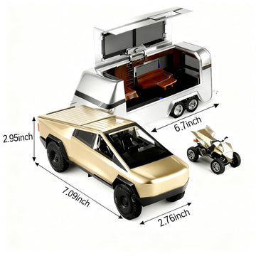 Suvabe 1/32 Pickup Truck Toy car 3-in-1 Travel RV Set with Metal Pickup, Removable Camper & Off-Road Motorcycle Cool Sound & Light Effects,Christmas