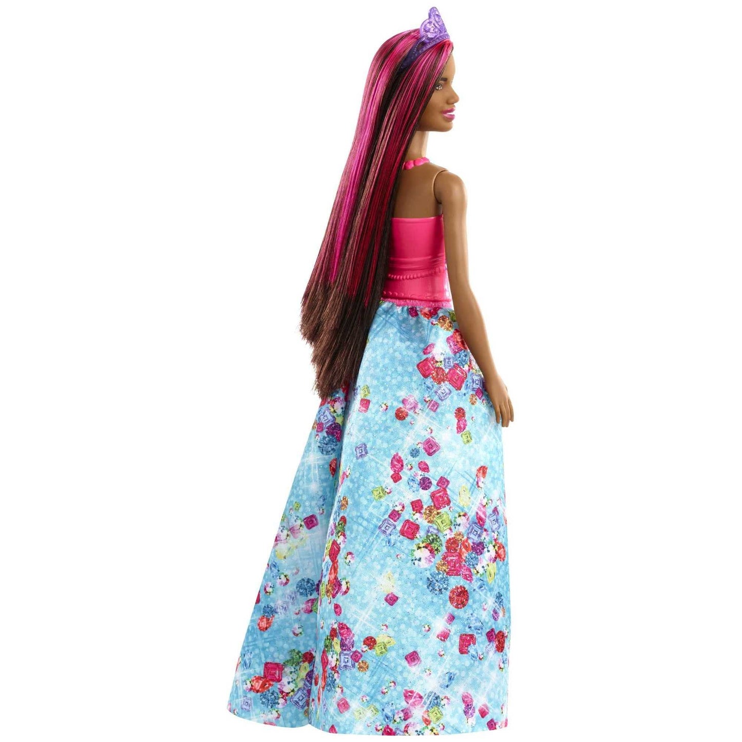 Barbie Dreamtopia Royal Fashion Doll & Accessory, Brunette with Pink Hairstreak Wearing Removable Blue Skirt & Headband