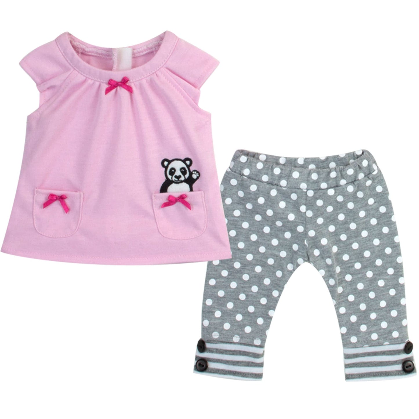 Sophia's Baby Doll Outfit Includes Panda Bear Hooded Sweatshirt, Pink Tunic, and Gray Polka Dot Leggings 3 Piece Set for 15" Dolls, Pink/Gray