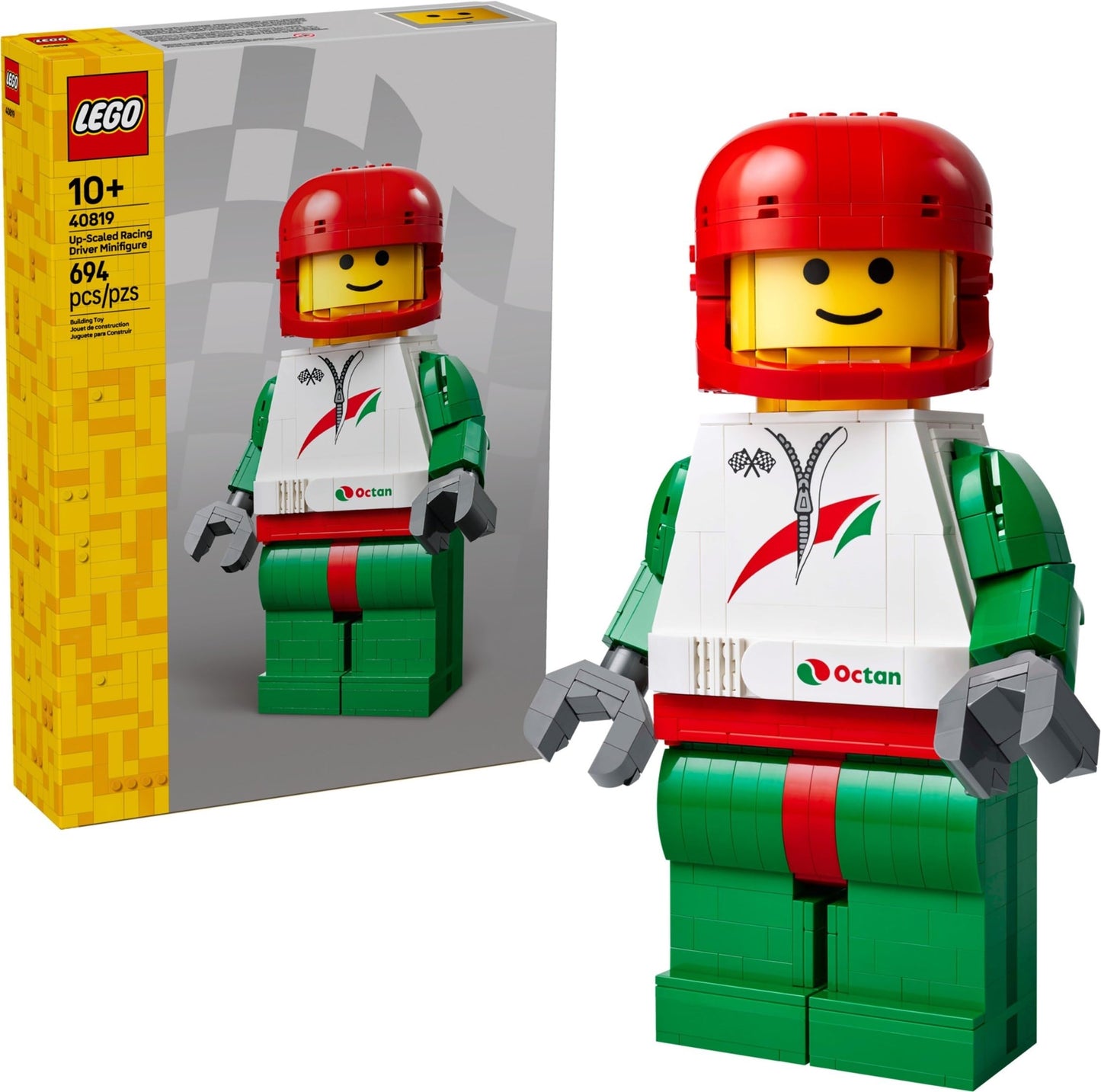 LEGO Up-Scaled Racing Driver Minifigure Building Set - Large Collectible Minifigure Display Model, Motorsport Theme Gift for Fans - 40819