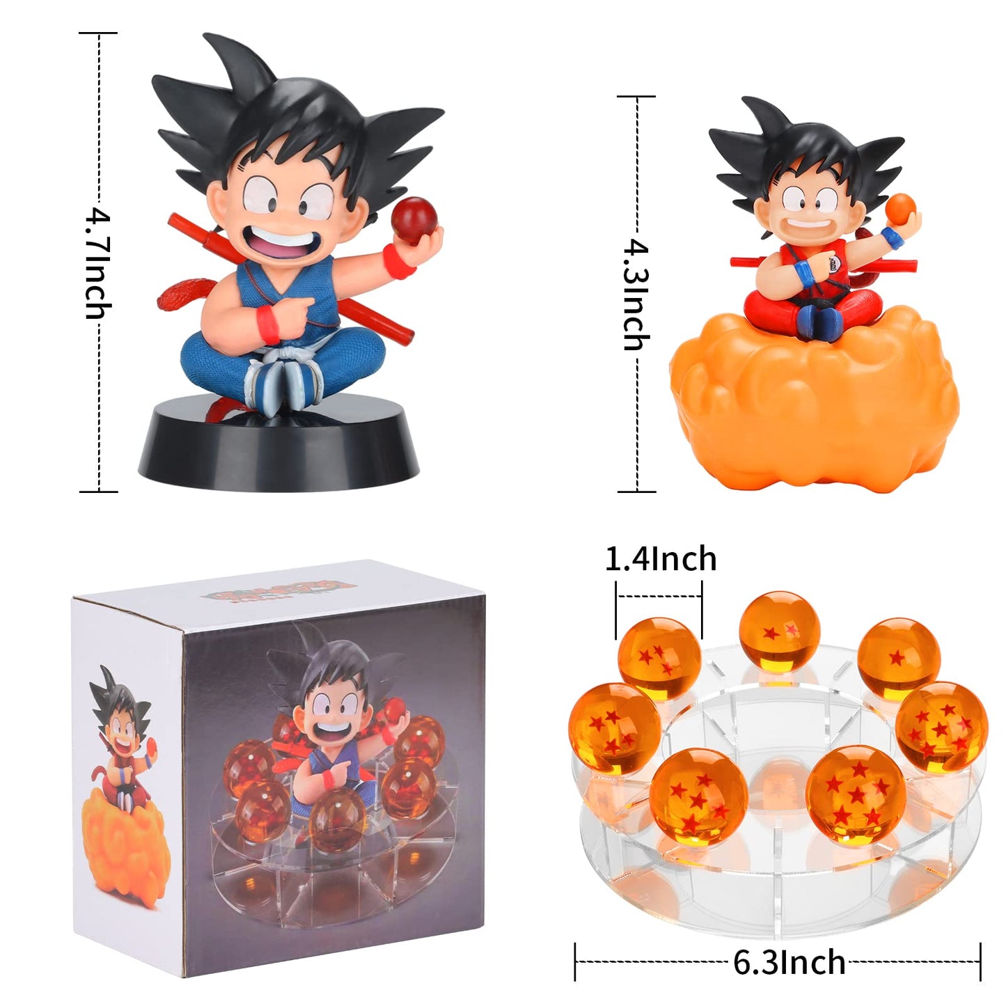 Lenporl DBZ Dragon Ball Action Figure Toys with 1.4 Inch Crystal Stars Dragon Ball and Transparent Base, Goko Action Figure with Gift Box for Birthday