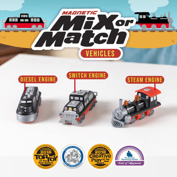 Popular Playthings Magnetic Vehicles for Toddlers 1-3, Mix or Match Car Toys, Set of 3 Gift for Kids - Train