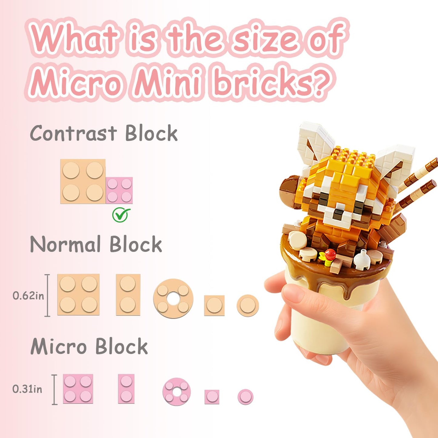 4 Packs Micro Cute Animals Building Set with Ice Cream Cup Base - Panda, Hamster, Raccoon, Fox, Creative Buidling Blocks Party Favors for Goodie Bags