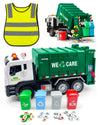 KARYNE TOYS Garbage Truck Toys for Toddlers 1-3+ Age, Includes Safety Vest, 4 Trash Bins, 40 Learning Cards with Lights & Sounds, Trash Truck Toy Set