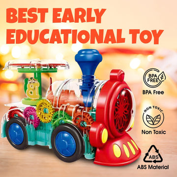 Tooty Toy Transparent Sensory Train Toy -Interactive Light up Toys for Kids- Musical Train Toys with LED Light for Toddlers- Colorful Moving Gears