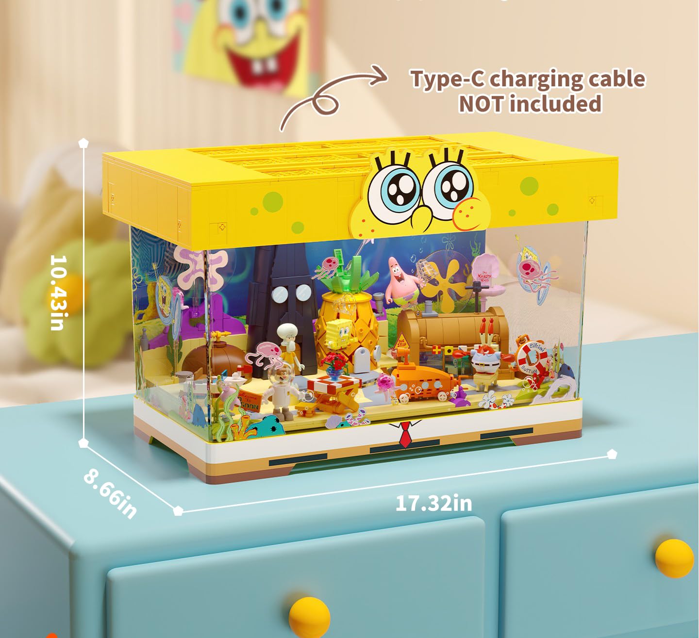 ROLOSO Toy Building Brick Blocks Sets Display Box kit Action Figures Pineapple House Patrick Stone Star Home for Boys and Girls Kids Age 2-4, 3-5
