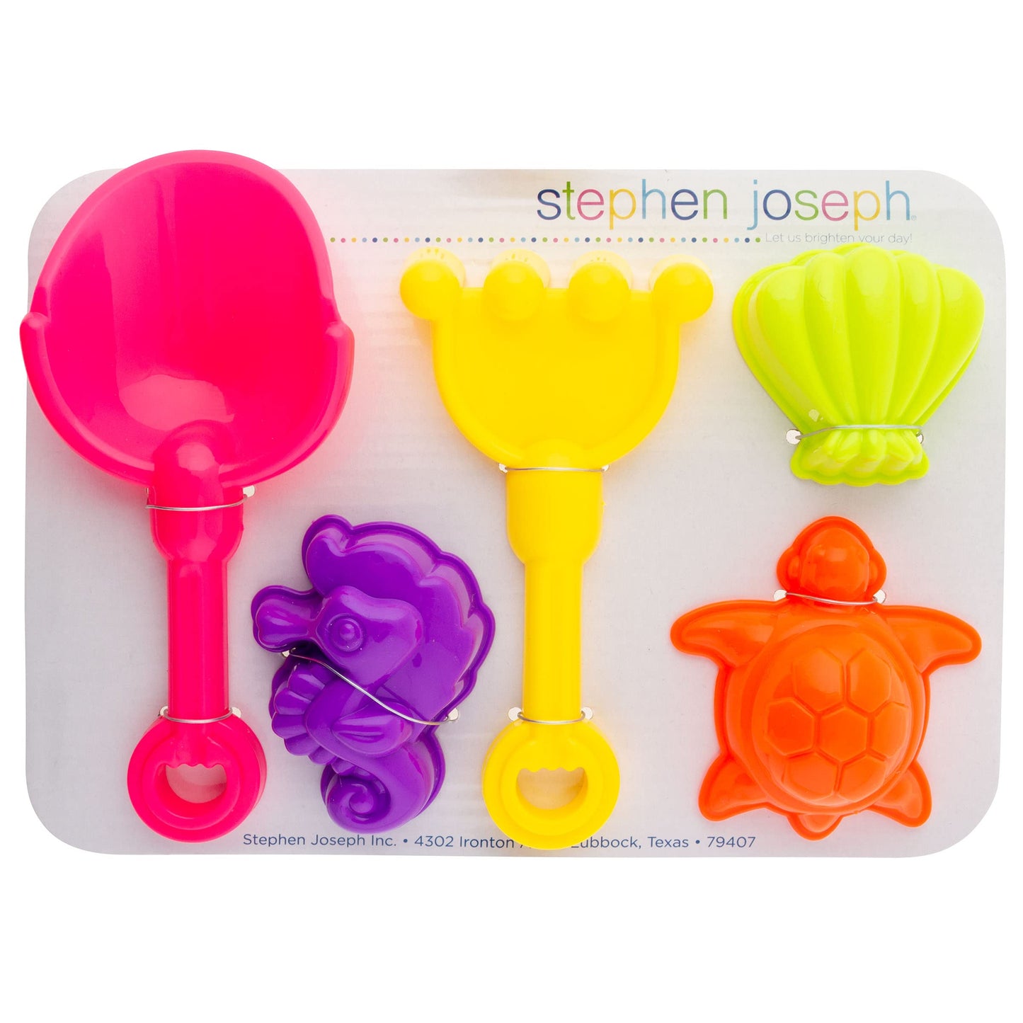 Stephen Joseph Travel Friendly 6 Piece Beach Play Set, Bag with Sand Toys for Toddlers and Kids, Pink Fish