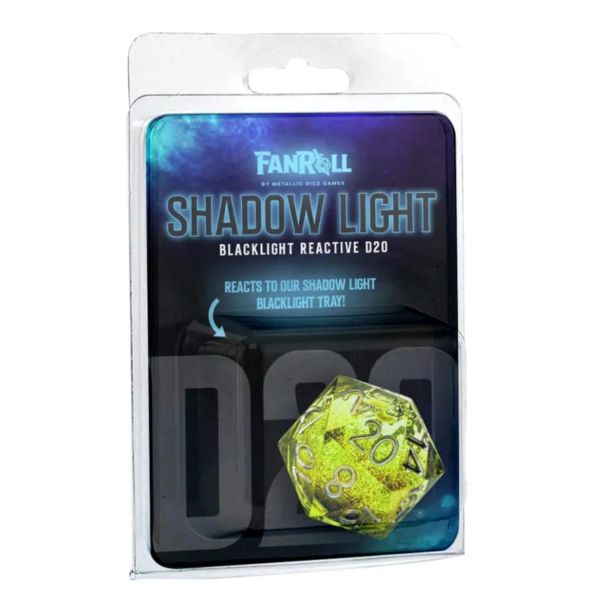 FanRoll Shadow Light UV Reactive Individual d20 Elixir Liquid Core Dice
