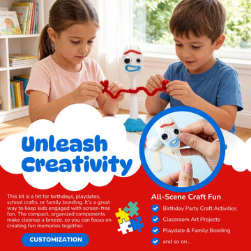 Fork Creativity Set, 100 Sets Forky DIY Creative Crafts Pack Plastic Sporks Red Pipe Cleaners Googly Eyes Popsicle Stick