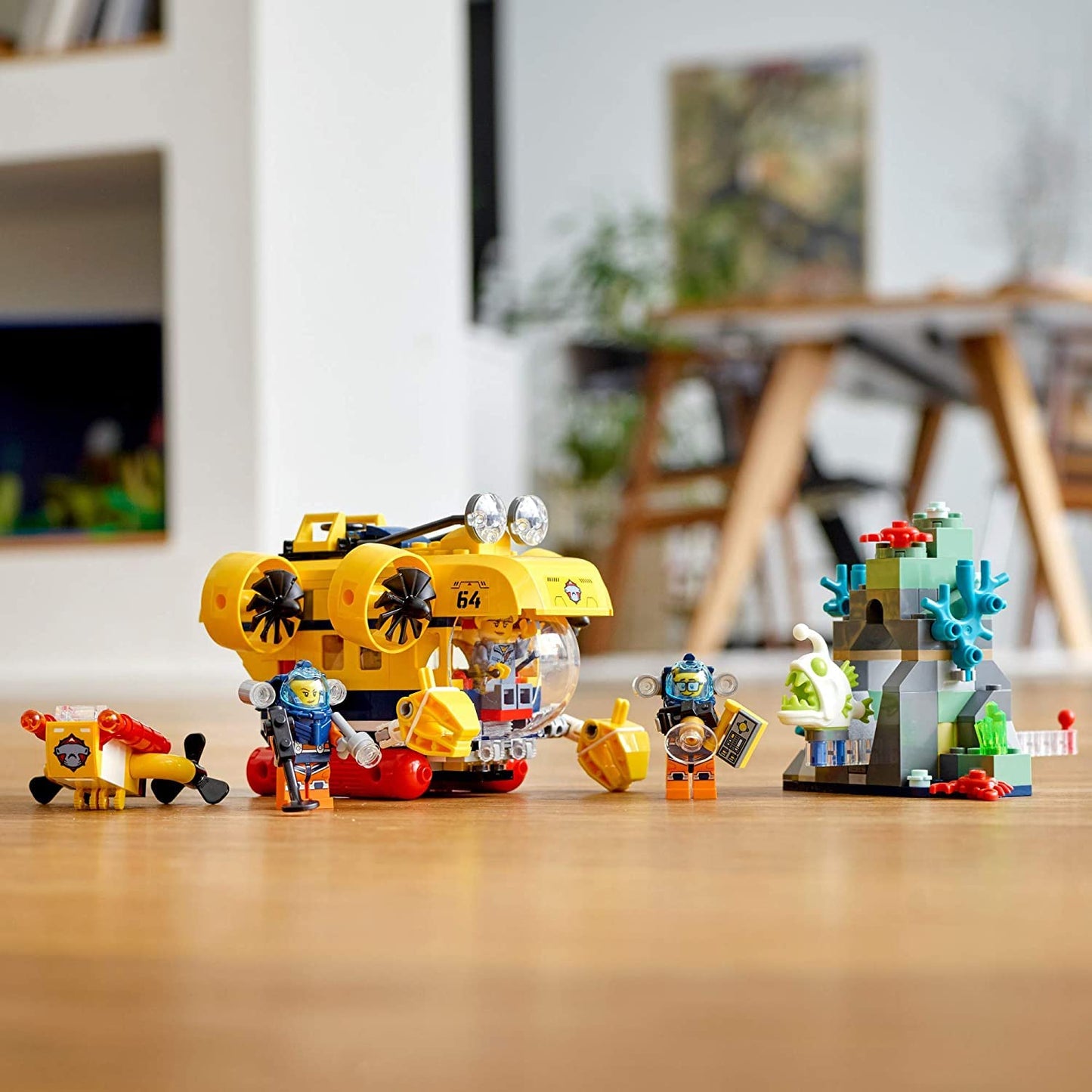 LEGO City Ocean Exploration Submarine 60264, with Submarine, Coral Reef Setting, Underwater Drone, Glow in The Dark Anglerfish Figure and 4 Explorer