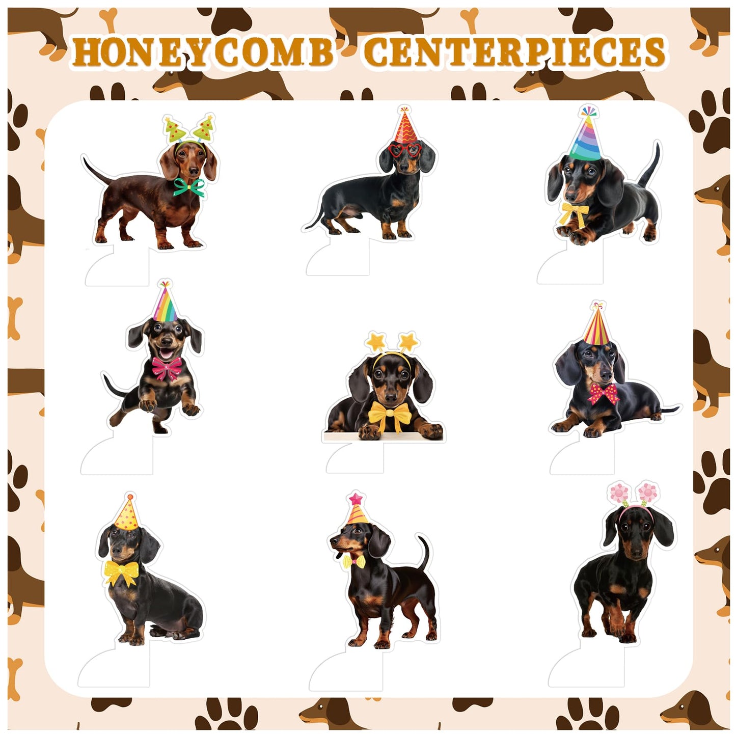 9 PCS Dachshund Honeycomb Centerpieces Table Decorations Dachshund Table Centerpieces for Dachshund Dog Party Supplies Birthday Party Decorations