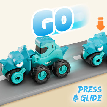 iPlay, iLearn Dinosaur Truck Toys for Toddlers, Boys Dinos Press Go Racing Cars, Kids Construction Sandbox Vehicles Playset, Baby Push Go Friction Car
