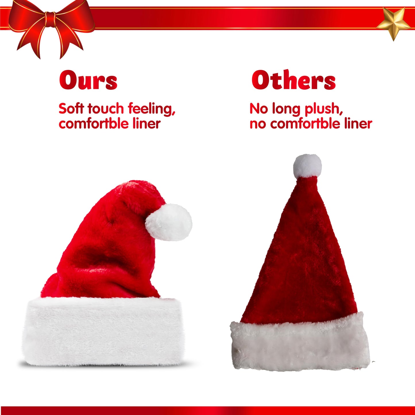 JOYIN 4 PCS Christmas Santa Hats Plush Red Velvet Christmas Hats for Holiday Party Presents Supplies XMAS for Adults and Kids
