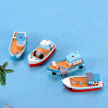 2 Pcs Miniature Dollhouse Boat Mini Fishing Boat Model Mediterranean Decor Resin Desktop Boat Ornament Ocean Beach Micro Landscape Dollhouse