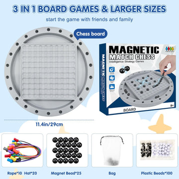 3 in 1 Board Games, 5-in-eine-Reihe-Spiel & Magnetic Chess & Rope Untangling Puzzle Game, Multi-Challenges for Age 8+, Educational Strategy for Kids