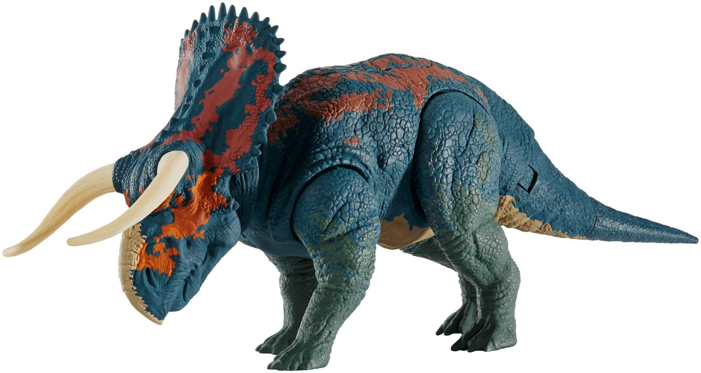Jurassic World Dual Attack Nasutoceratops Dinosaurs in Medium Size with Button-activated Dual Strike Action Moves Like Tail & Head Strikes