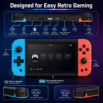 X51 Handheld Game Console - 5.1 Inch HD IPS Display, 32GB, Built-in Retro Arcade Games, Linux System, Rechargeable Battery, Portable Gaming Player