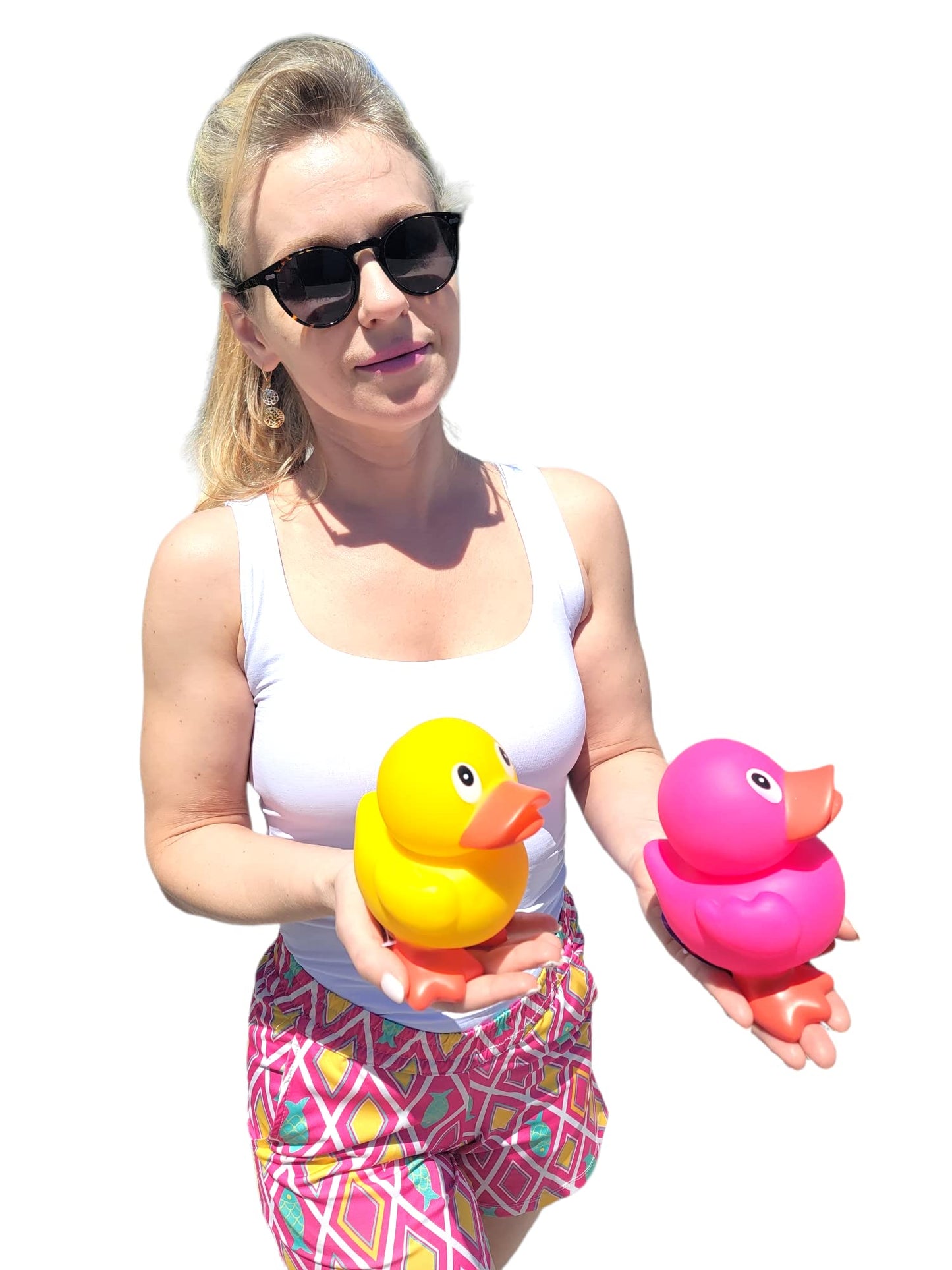 Large 5.5" Tall Rubber Duckies (Pink Duck) Colorful Ducks Great for Dash Display and Bath Play