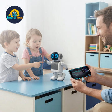 SmartyBot Smart Robot Toy for Kids - Interactive Remote Control Robot with App, Programmable Moves, 7 Customizable LED Eye Colors, Reacts to Music