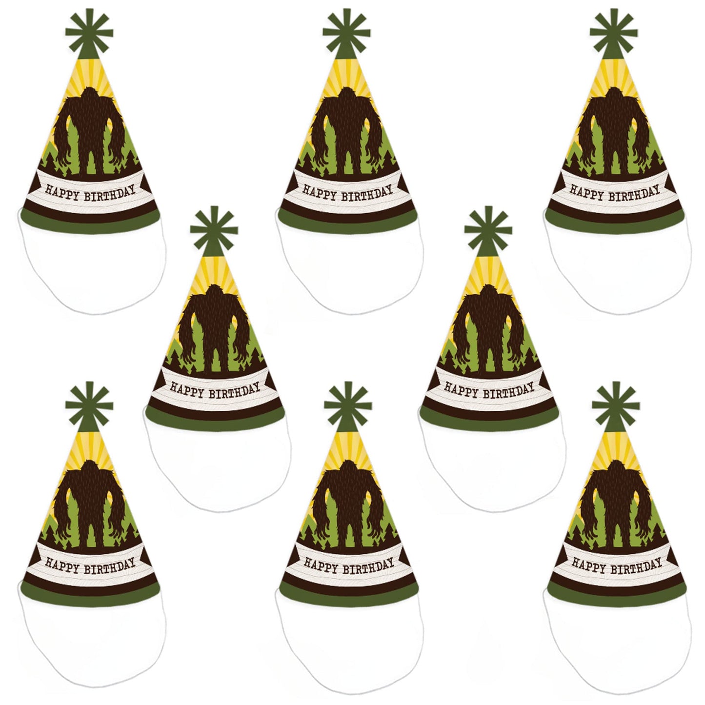 Big Dot of Happiness Sasquatch Crossing - Cone Happy Birthday Party Hats for Kids and Adults - Set of 8 (Standard Size)
