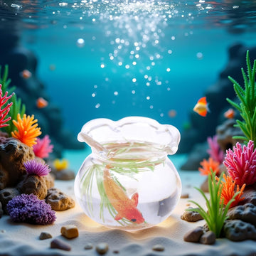 Miniature Fish Tank, Multicolour Round Glass Decor for Dollhouse, Realistic Goldfish Bowl, Handmade Landscape Ornament