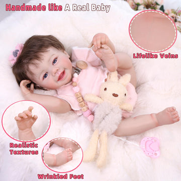 Tookyhill 18 Inch Realistic Reborn Baby Dolls Girl, Full Vinyl Weighted Body Toddler Doll, Lifelike Newborn Doll with Outfit, Headband & Pacifier