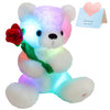Houwsbaby Glow Teddy Bear with Rose White Bear Stuffed Animal Soft Light Up Plush Toy LED Night Lights Birthday Christmas for Kids Toddler