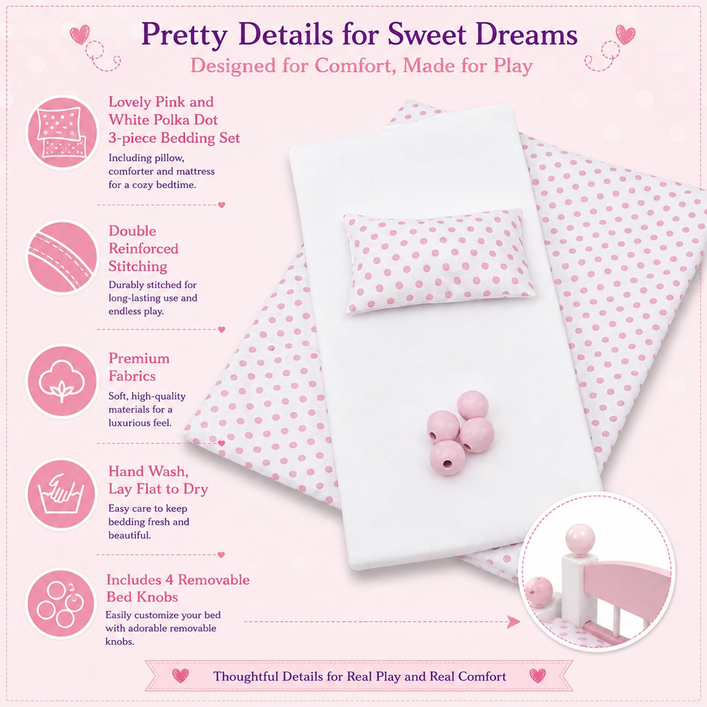 Emily Rose 18" Doll White Stackable Bed w/Storage Drawer & Bedding Set