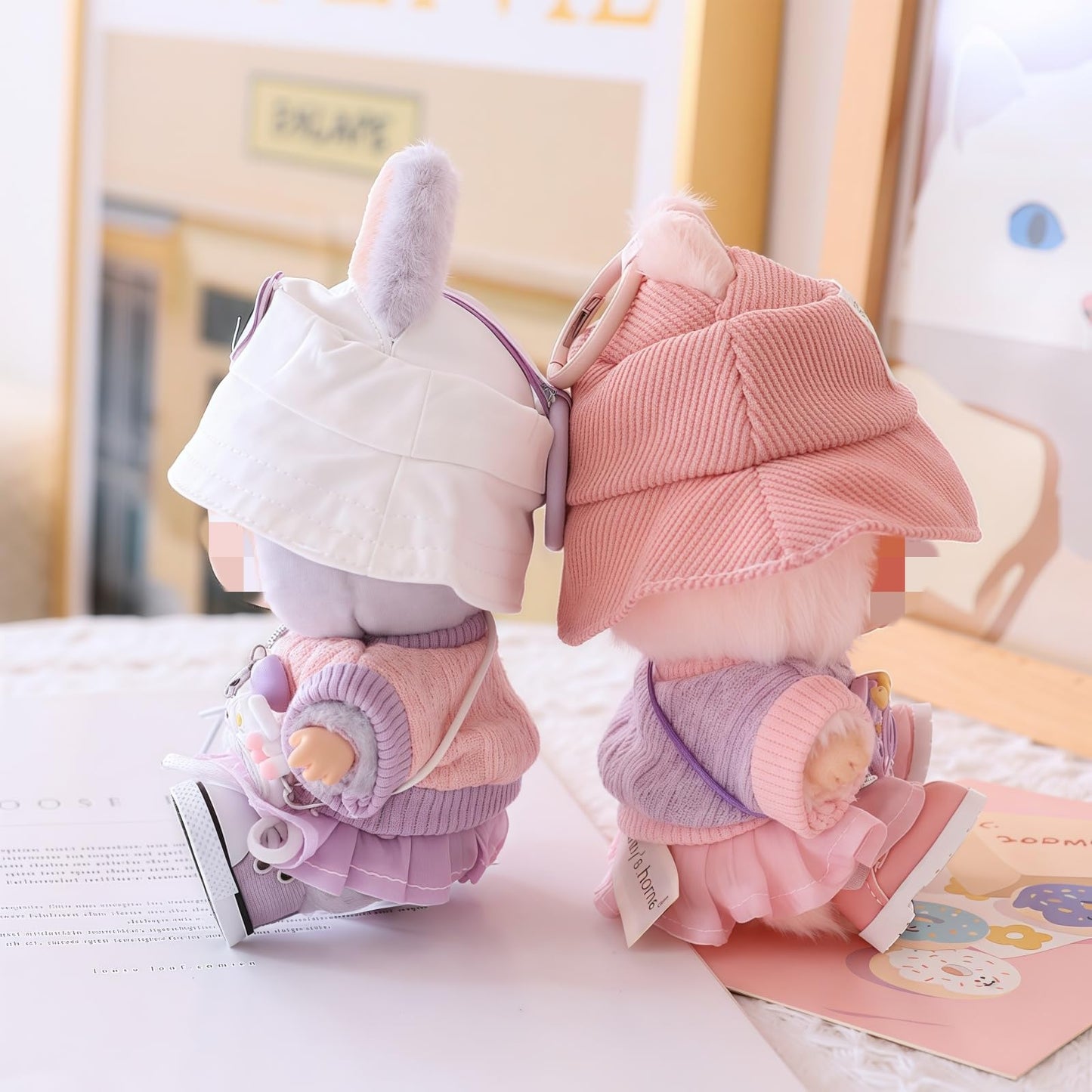 17cm Doll Clothes Set (No Doll), 5 Pieces Skirt Outfit Set for 6.7inch Dolls Dress Suit, Fashion Kawaii Dress Up Hat Overskirt Shoes Accessories