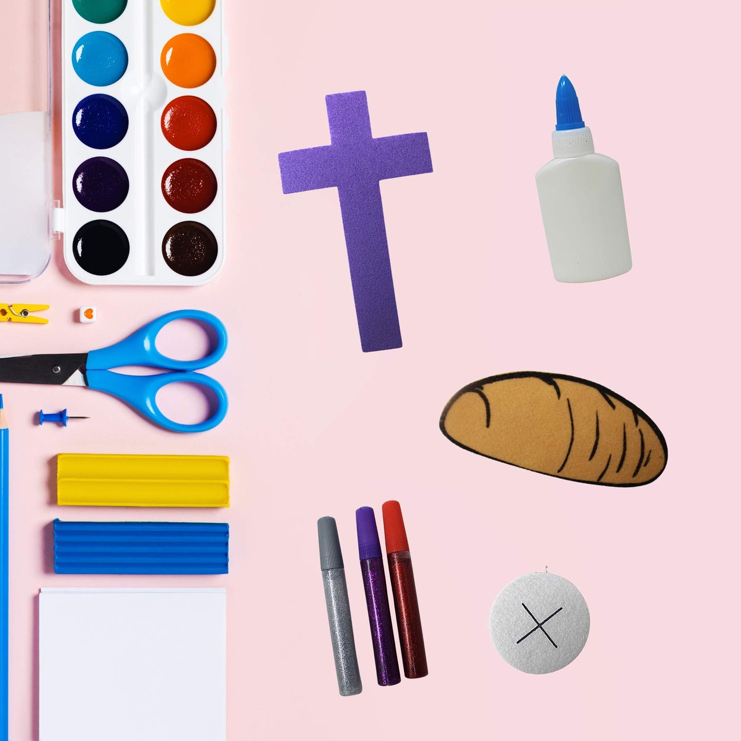 First Holy Communion Banner Kit Arts and Crafts for Catholic Children, DIY Sunday School Church Activity with Felt and Glitter Pens, 16 Inch