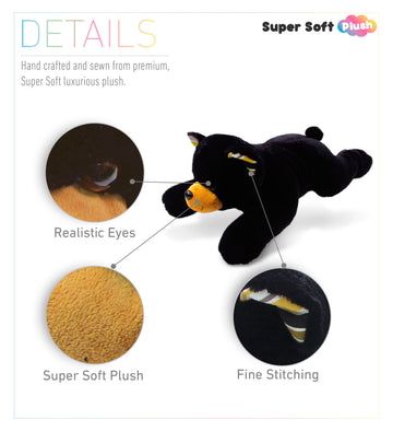DolliBu Plush Black Bear Stuffed Animal Pillow Size - Super Soft Animal for Kids, Cozy Nap Buddy, Floor Pillow for Kids & Toddlers - 30 Inches