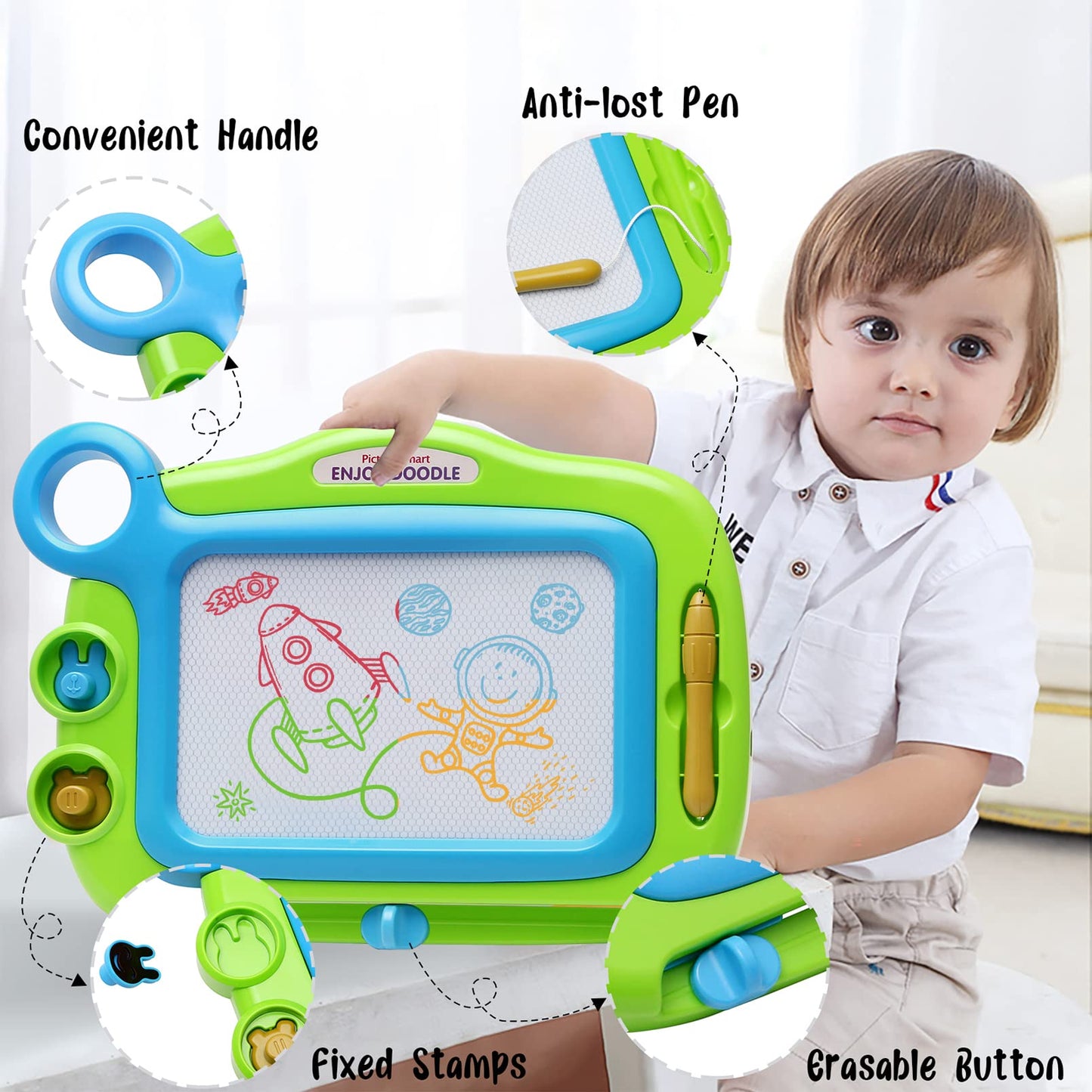 ALISKAGZE Magnetic Drawing Board for Toddlers Age 3-5, Green Erasable Doodle Pad, Screen-Free Travel Toy for Airplane & Road Trip Essentials