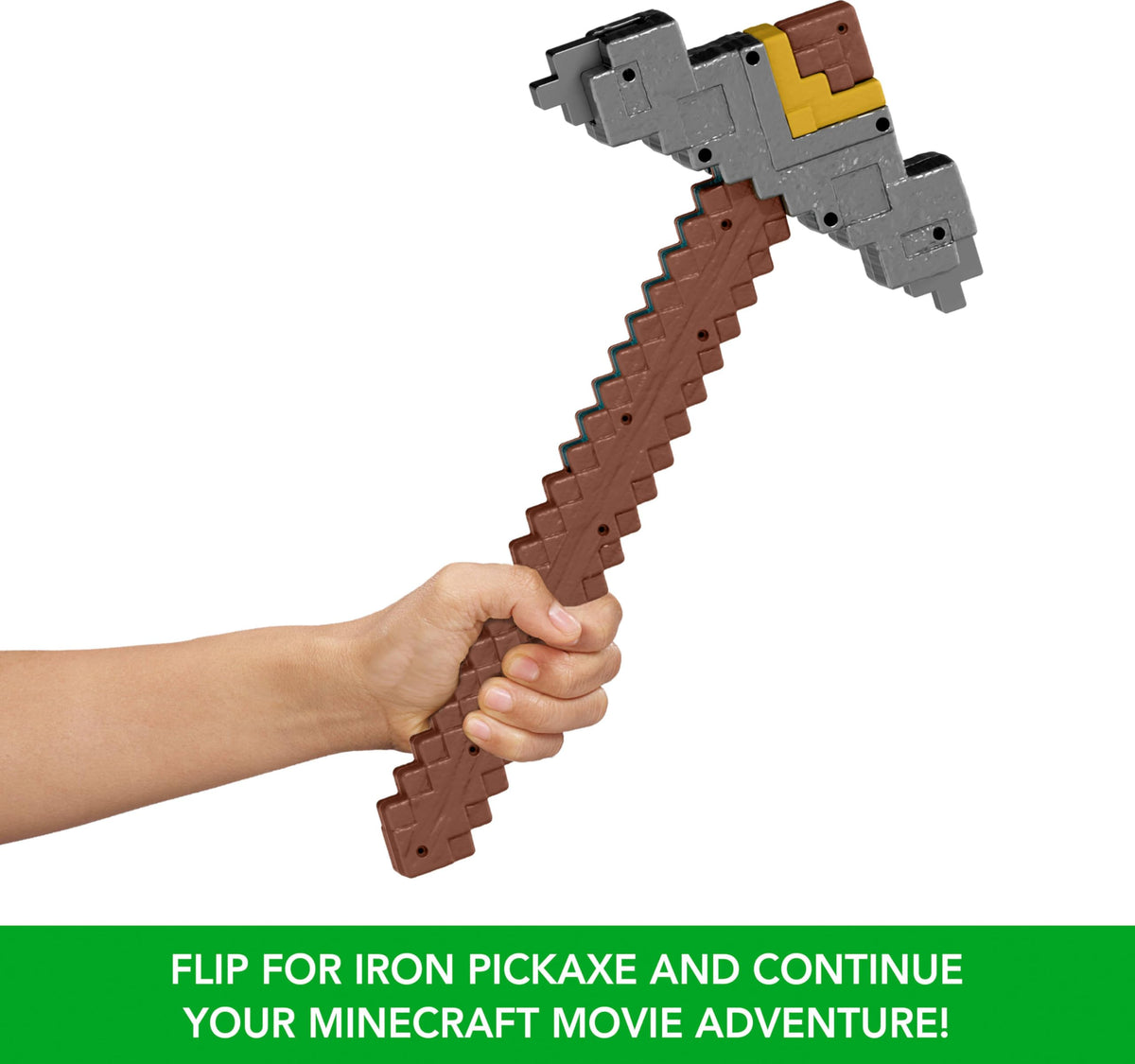 Mattel Minecraft Sword and Pickaxe 2-in-1 Toy, Button-Activated Click and Switch Role-Play Accessory Inspired by A Minecraft Movie