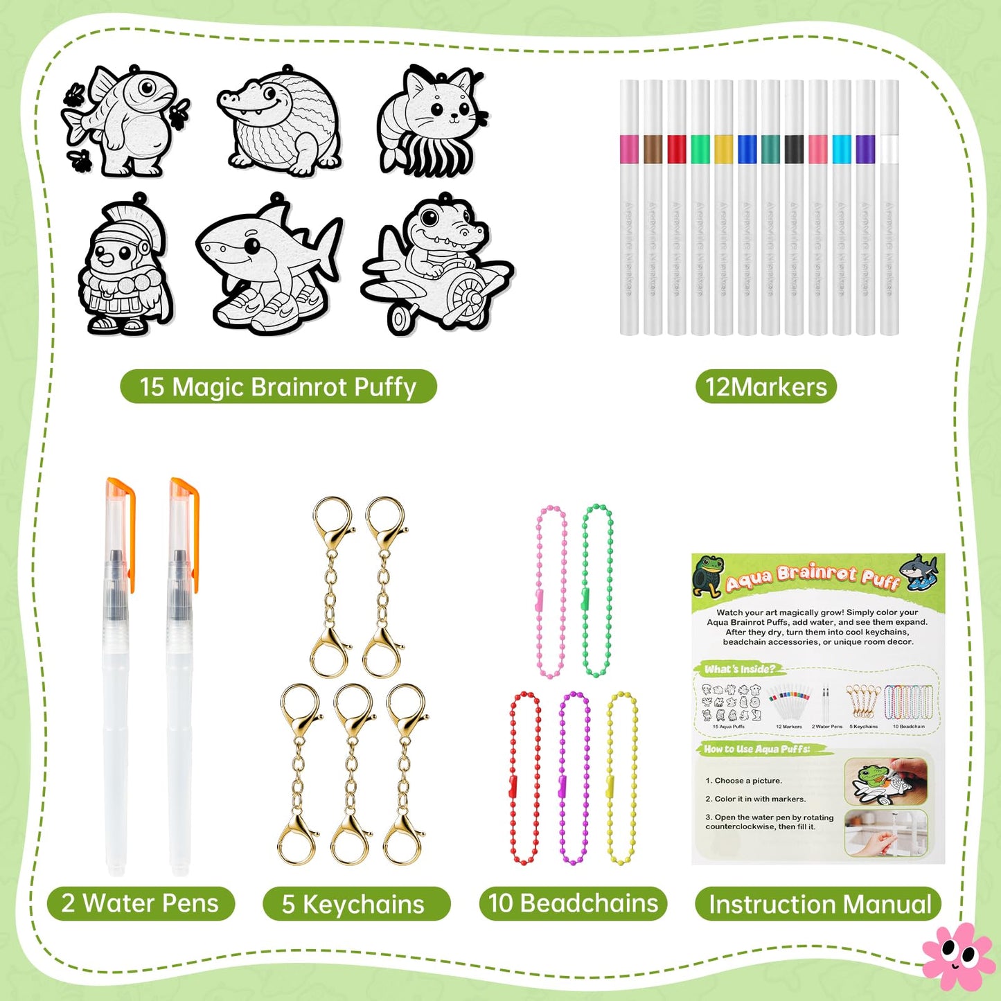 ESENHARBER Magic Puffy Paint Kit, Aqua Brainrot Puffs for Kids, Brain Rot Toys, Mess-Free 3D Art Kit Paint Magic Puff, Aquapuffs for Kids, Brainrot