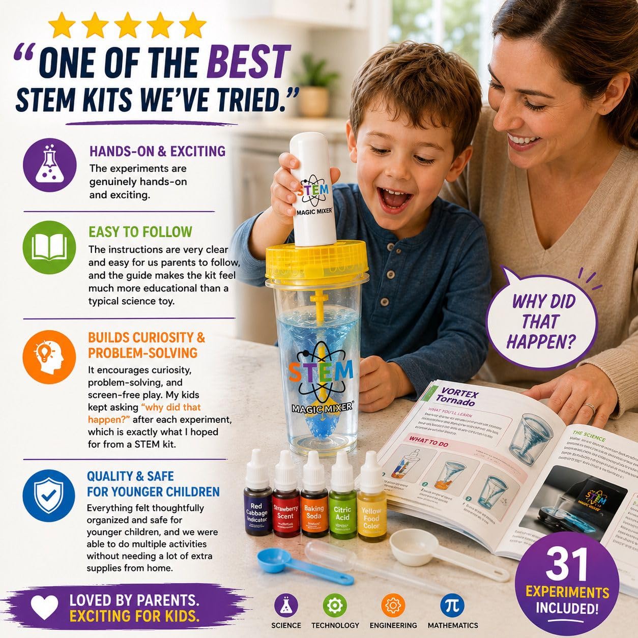 STEM Magic Mixer® Science Kit for Kids Ages 4-7 - 31 Hands-On STEM Experiments | Slime, Oobleck & Color-Changing Reactions | 136-Page PhD-Designed