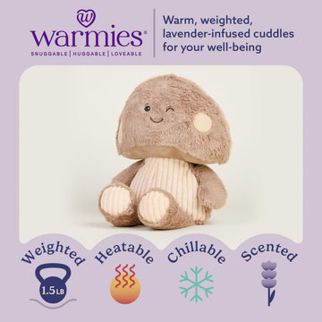 warmies Microwavable & Weighted Stuffed Animals, Brown Toadstool - Mushroom Microwave Plush for Warmth & Chill - Weighted Stuffed Animal for Adults