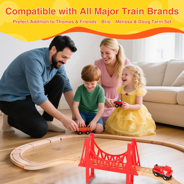 WudBudz Wooden Train Tracks 60 Piece Set, Track Expansion Accessories for Toddlers 3-5 - 100% Compatible with All Major Brands Including Thomas & Brio
