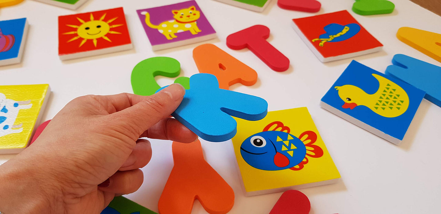 Buddy & Barney Bath Toy Stickers - Bath Alphabets and Animals Learning Stickers for Kids | 38 Pieces Spell & Learn Foam Bath Toys with Storage Bag