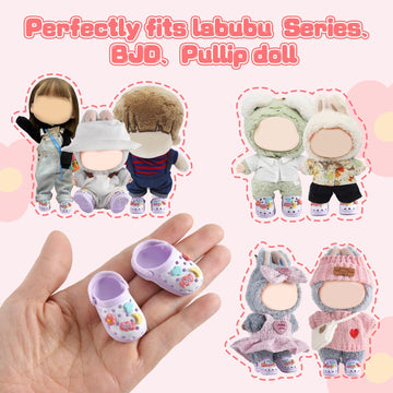 Ciunura Premium Doll Shoes for Lububu, Cute Doll Shoes for 4-7in Dolls, Ideal for Lububu Outfits(Purple Clog Shoes)