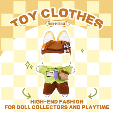3PCS Fox Character Doll Costume Set Green Shirt and Tie Outfit for 15-17cm 4 Inch Blind Box Animal Dolls