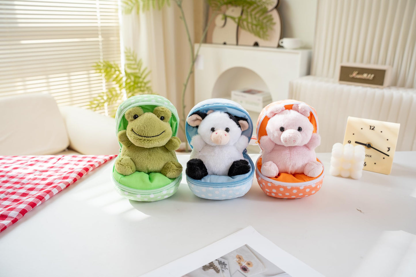 Plushland Plush Stuffed Animal 6 Inches Surprise Zip Up Egg Hideaway Spring Inspired Gift for Girls and Boys Birthday Mother's Day (Frog)